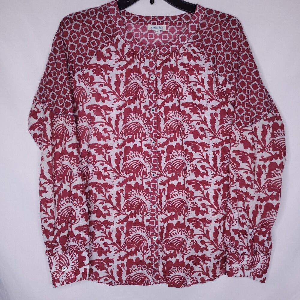 Sundance Blouse Medium Floral Red Boho Western
